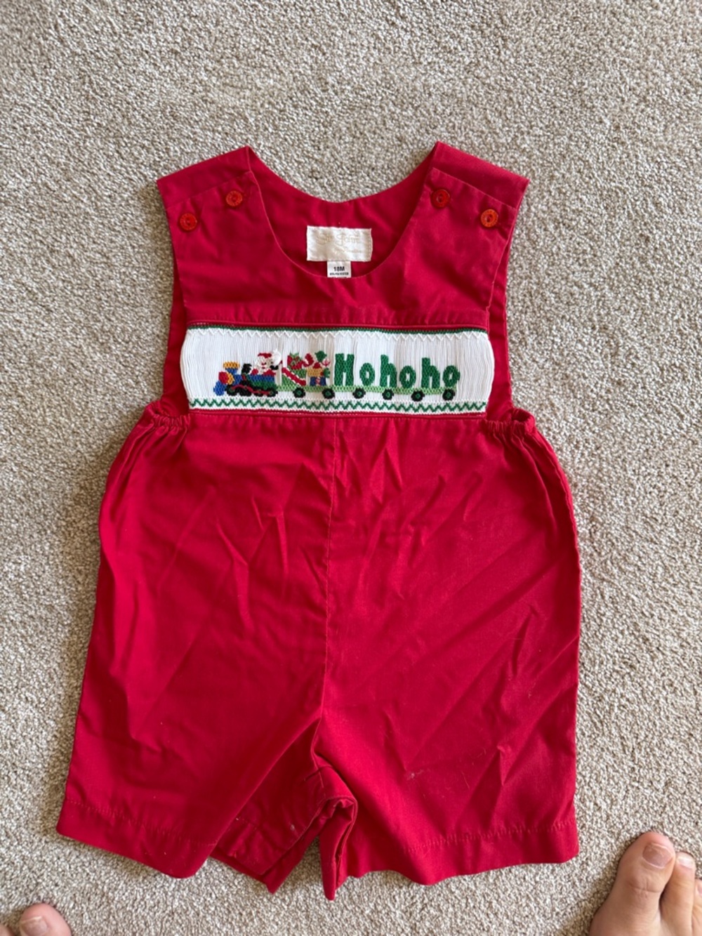 Red Holiday Smocked Romper for Kids - 'Ho Ho Ho'